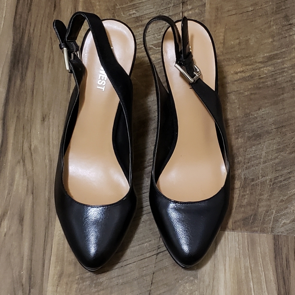 NWOT Almond toe sling black leather (7)
